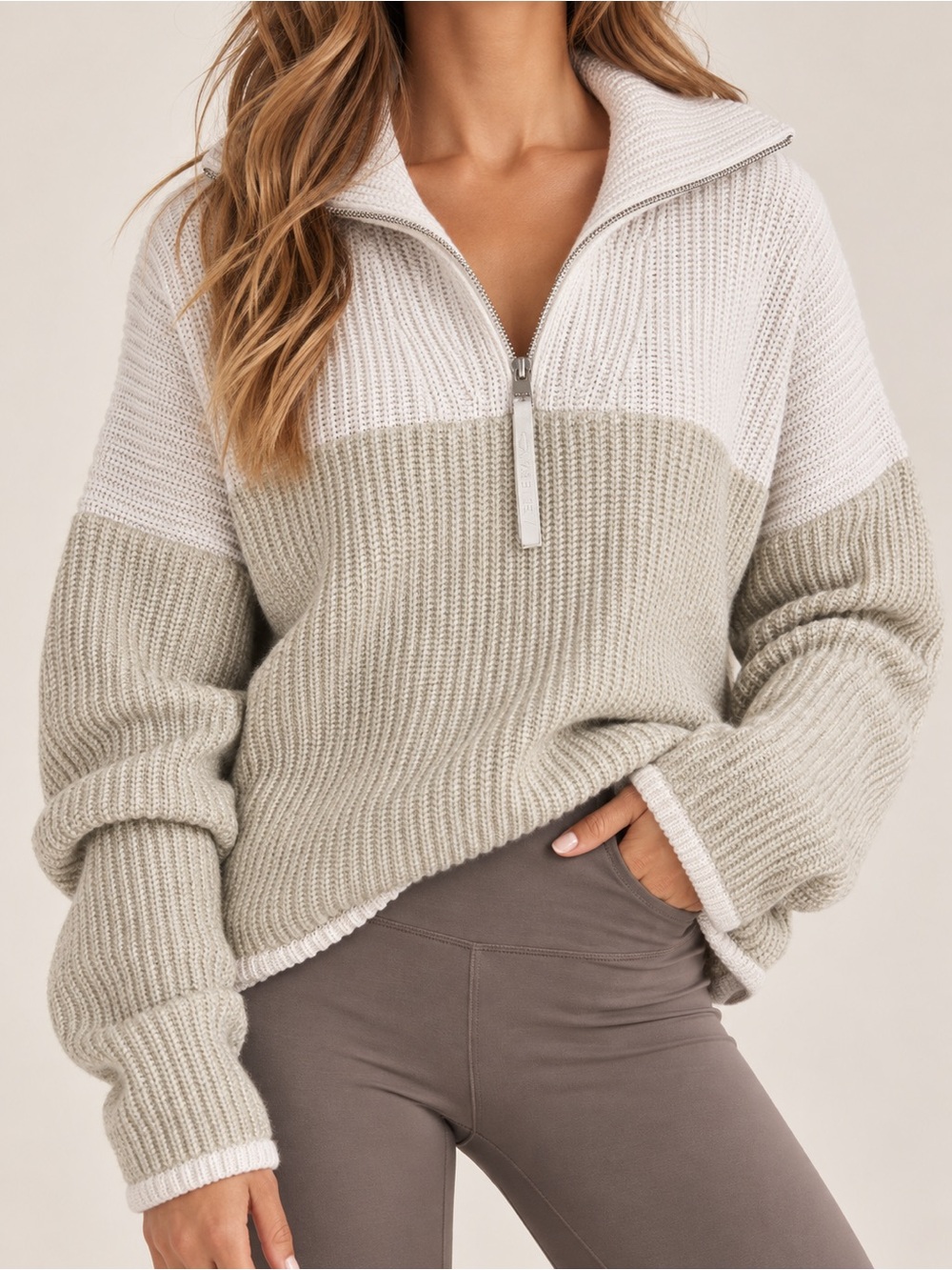 Varley Willard Half Zip Sweater Small Colorblock Chunky Knit Wool Blend